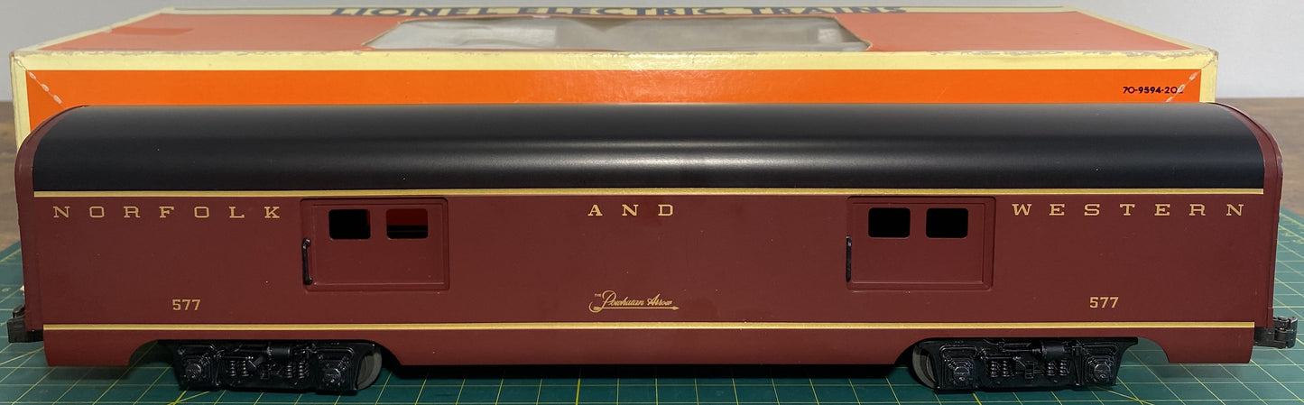 Lionel 6-19139 Norfolk & Western Smooth Side Aluminum Baggage Car #577 Powhatan Arrow