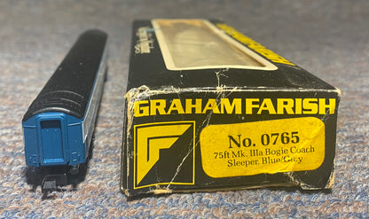 GRAHAM FARISH 0765 N GAUGE BR BLUE & GREY SLEEPER COACH V.215