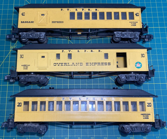 American Flyer Overland Express Passenger Cars #20, #30, and #40