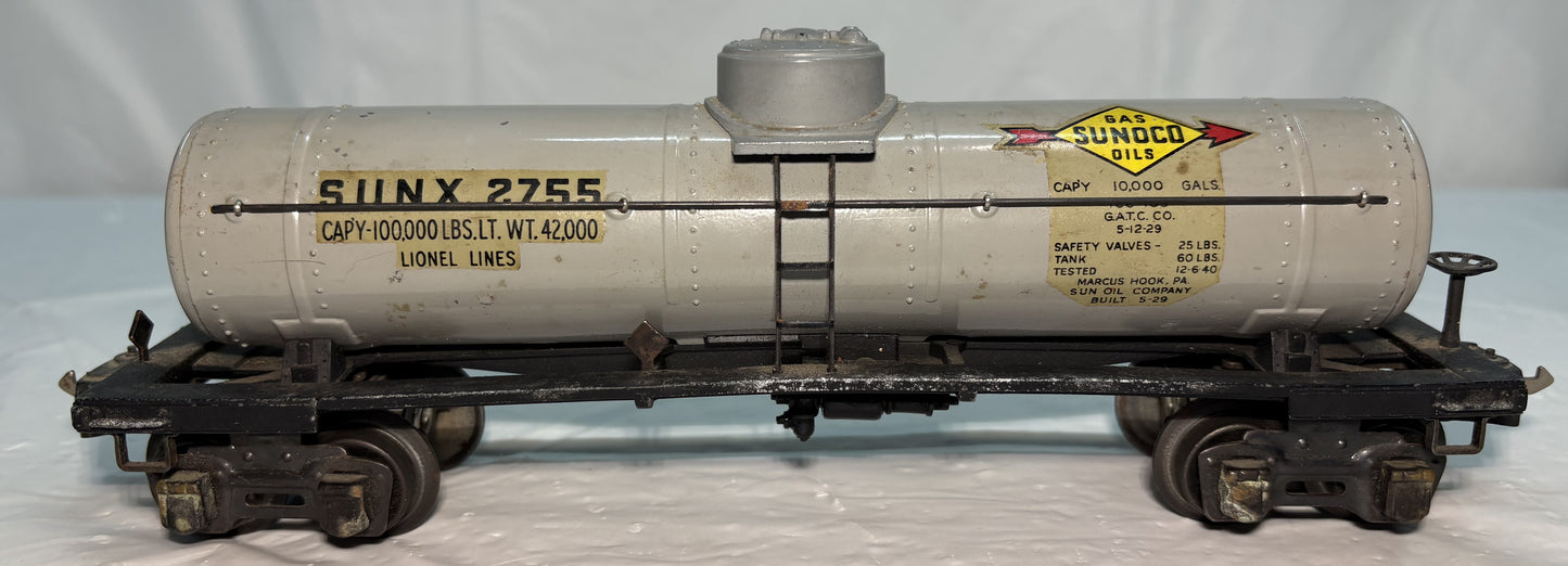 Lionel Pre War 2755 Sunoco Tank Car Grey