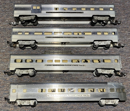 American Flyer #660, #661, #662 and #663 Silver Passenger Cars