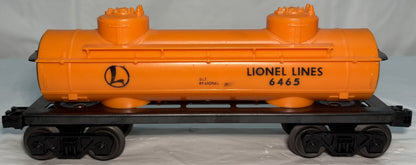 Lionel Post War 6465 Lionel Lines 2 Dome Tank Car Orange/Black Ends