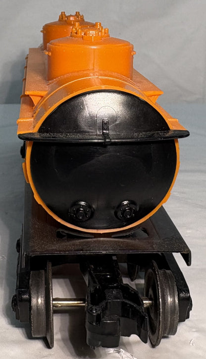Lionel Post War 6465 Lionel Lines 2 Dome Tank Car Orange/Black Ends