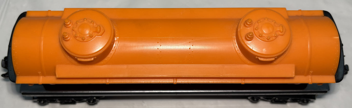 Lionel Post War 6465 Lionel Lines 2 Dome Tank Car Orange/Black Ends