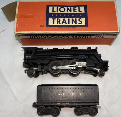 Lionel Post War 1655 Steam Locomotive with 6654W Whistling Tender