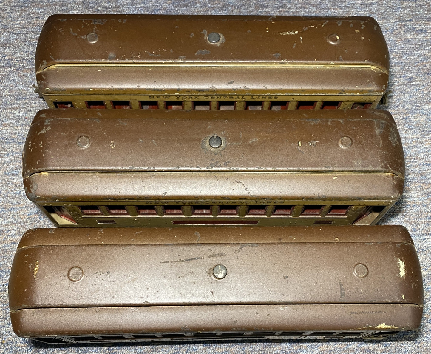 Lionel #337, #337 & #338 Pre-War Passenger Cars Mojave Body and Maroon Doors