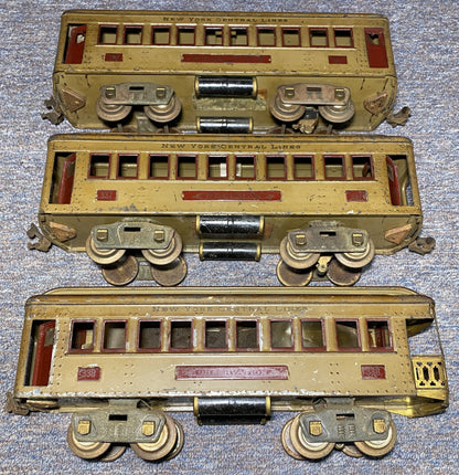 Lionel #337, #337 & #338 Pre-War Passenger Cars Mojave Body and Maroon Doors