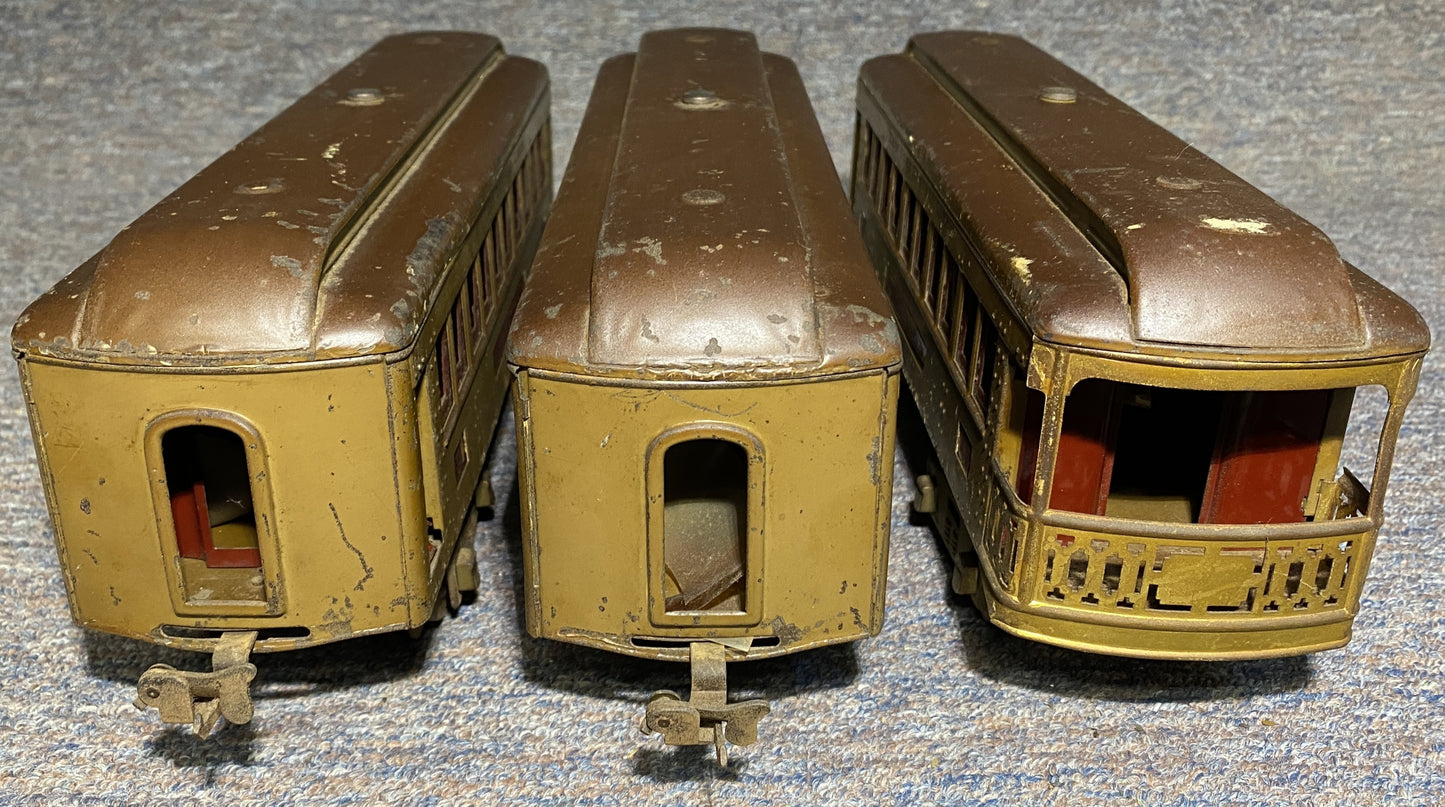 Lionel #337, #337 & #338 Pre-War Passenger Cars Mojave Body and Maroon Doors