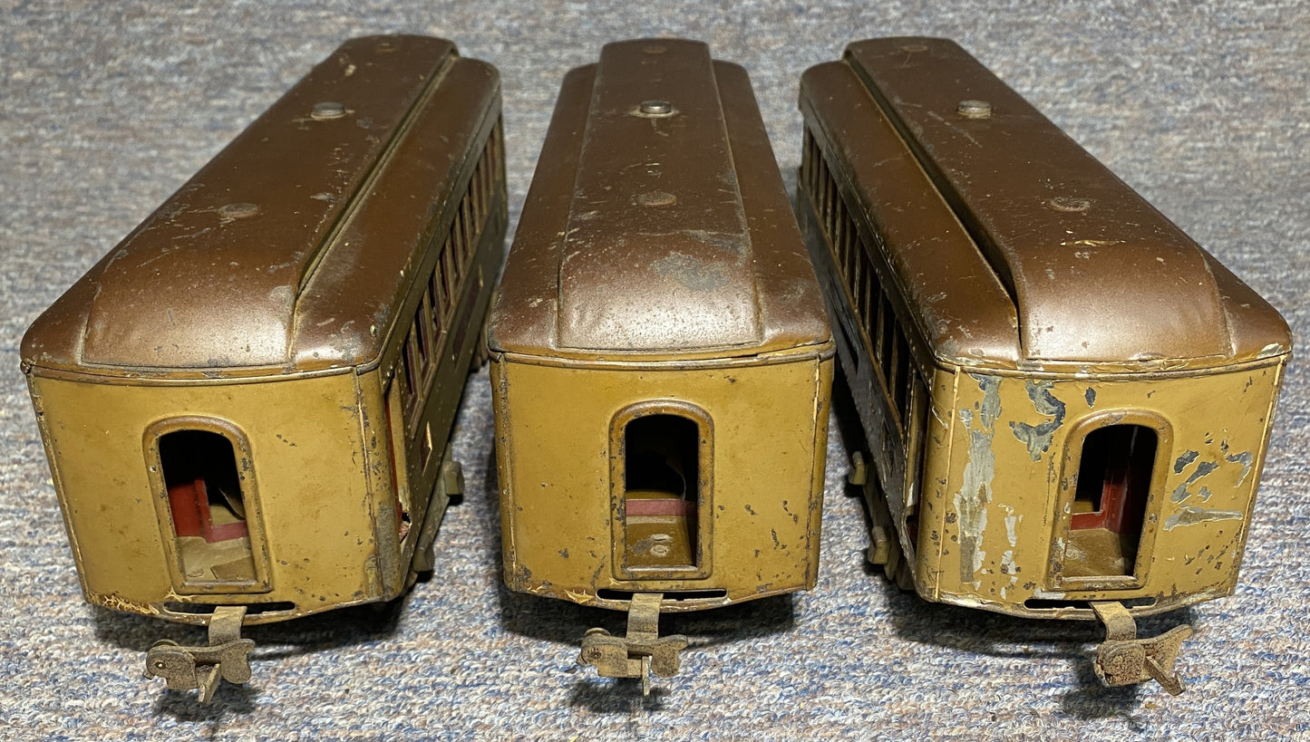 Lionel #337, #337 & #338 Pre-War Passenger Cars Mojave Body and Maroon Doors