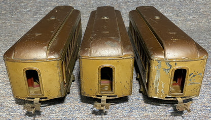 Lionel #337, #337 & #338 Pre-War Passenger Cars Mojave Body and Maroon Doors