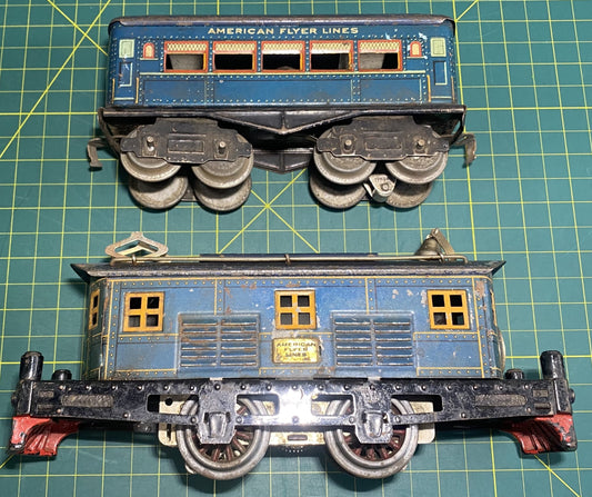 American Flyer Pre War 3013 Electric Locomotive with one passenger car