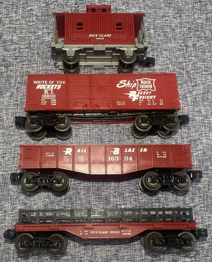Lionel Modern Rock Island Freight: Caboose, Flat Car, Gondola and Box Car