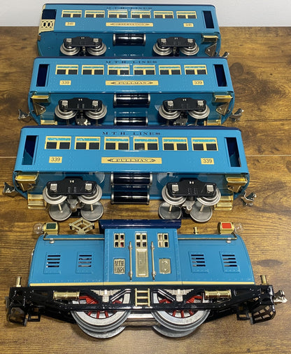 MTH Tinplate Traditions 10-1198-1 #10 Electric Passenger Ready-To Run Set, Std. Gauge, 2-Tone Blue, ProtoSound 2.0