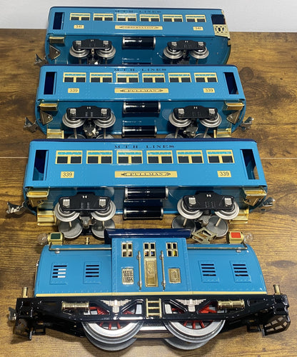 MTH Tinplate Traditions 10-1198-1 #10 Electric Passenger Ready-To Run Set, Std. Gauge, 2-Tone Blue, ProtoSound 2.0
