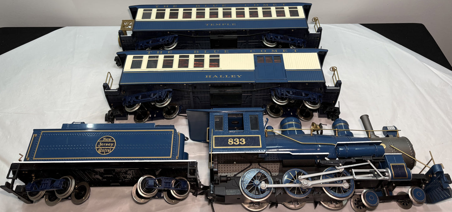 Bachmann 833 G Scale Blue Comet Engine Train Set NJC Coal Tender Passenger Cars