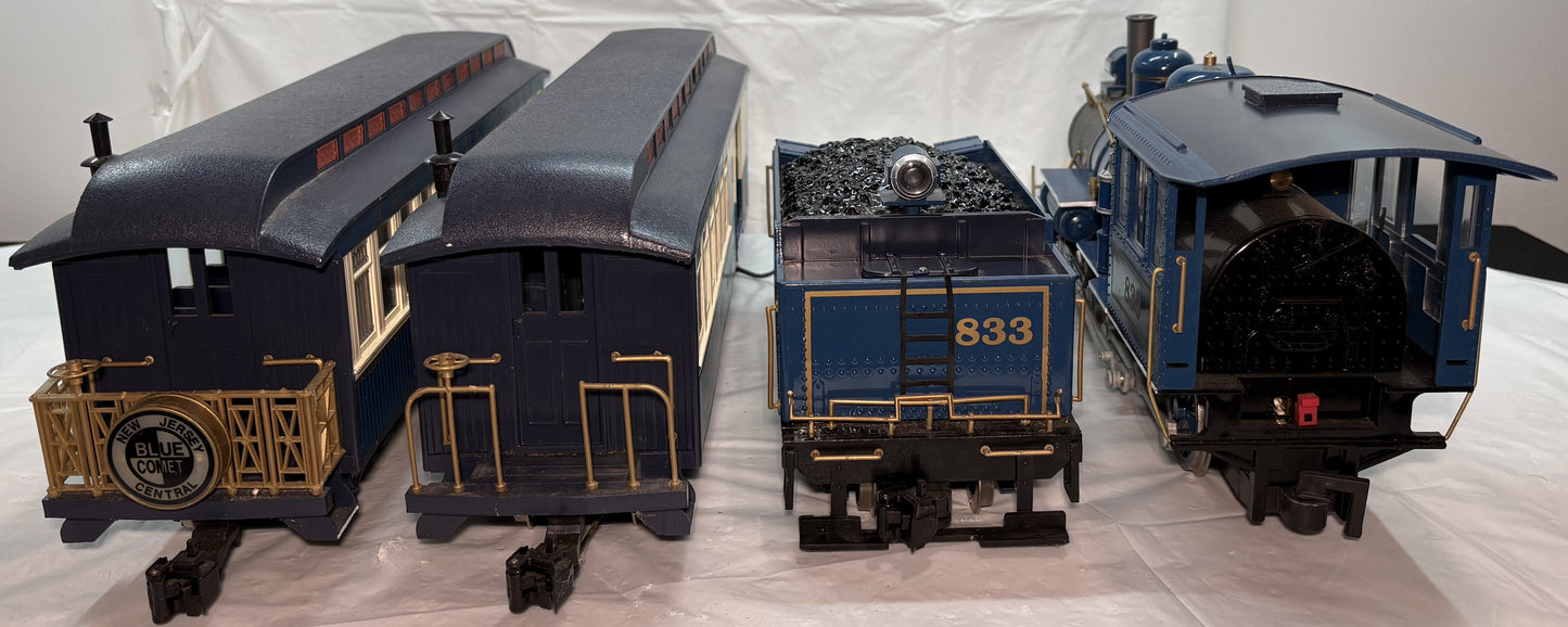 Bachmann 833 G Scale Blue Comet Engine Train Set NJC Coal Tender Passenger Cars