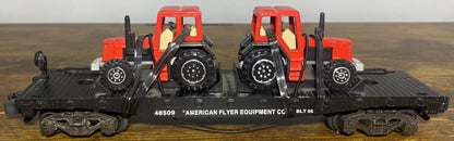 American Flyer Flatcar with Two Die-Cast Farm Tractors