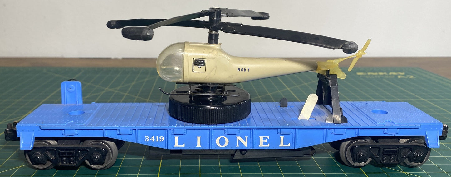 Lonel Post War 3419 Flat Car with Helicopter