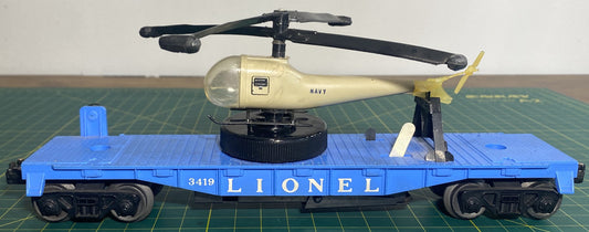 Lonel Post War 3419 Flat Car with Helicopter