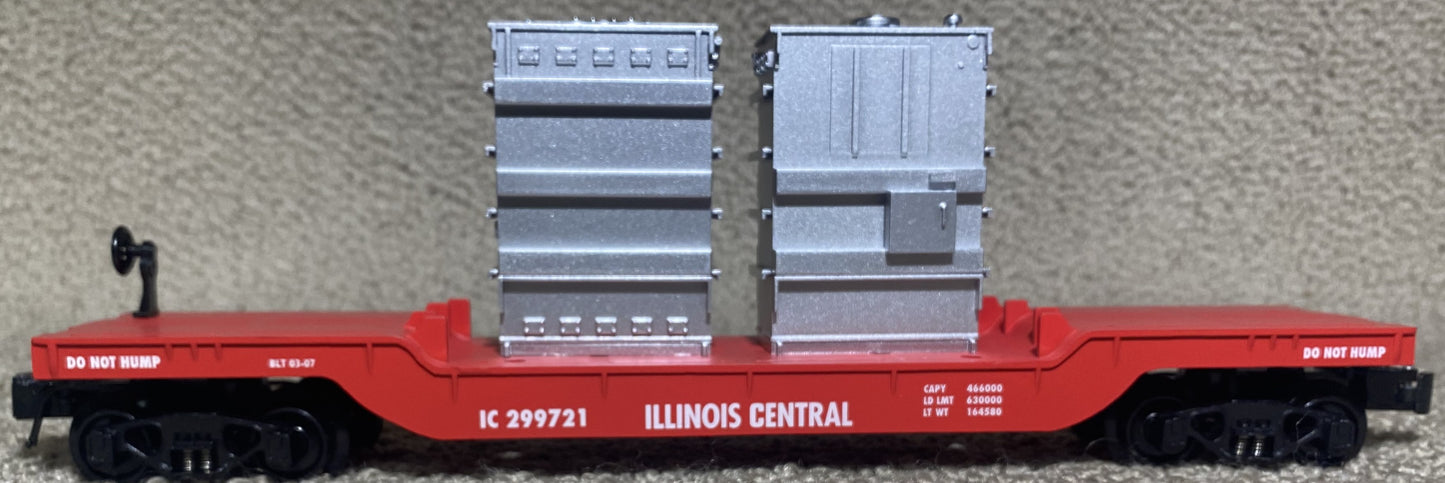 K-Line #6-22180 Illinois Central Depressed Center Flat w2 Transformers