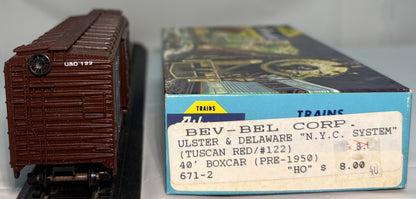 Athearn 5073 HO BevBel Corp. Ulster & Delaware NYC System 40' Boxcar #122 Kit