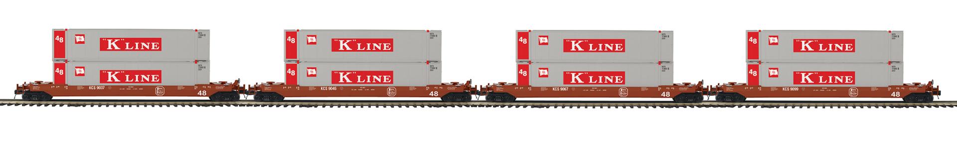 MTH 20-9243-4 Scale Premier 4-Car Husky Stack Set Kansas City Southern ...