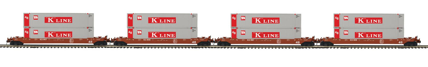MTH 20-9243-4 Scale Premier 4-Car Husky Stack Set Kansas City Southern
